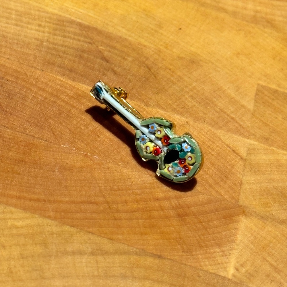 MINI MOSAIC MADE IN ITALY Floral Violin Brooch Pin